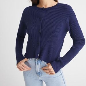 525 America Rhea: Rib Crewneck Button Front Crop Cardigan Size XS